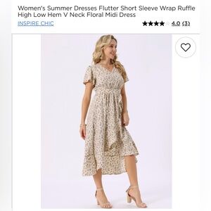 Summer Dress Flutter Short Sleeve Wrap Ruffle High Low Hem V Neck Floral MIDI